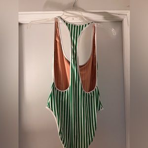 JCrew Green and white stripe racer back tank swimsuit. Never worn with tags.